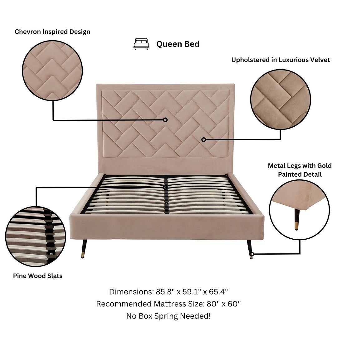 Crosby Velvet Platform Queen Size Bed
