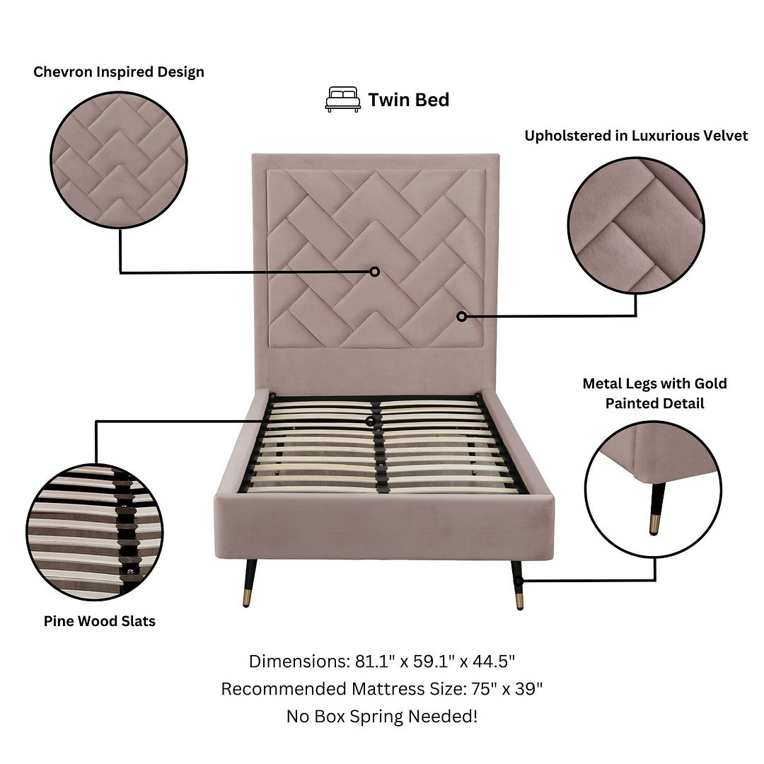 Crosby Velvet Platform Twin Size Bed