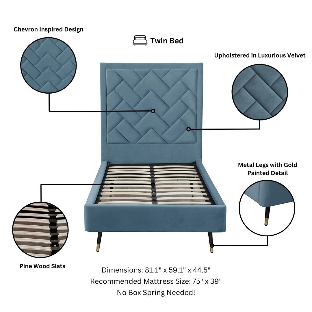Crosby Velvet Platform Twin Size Bed