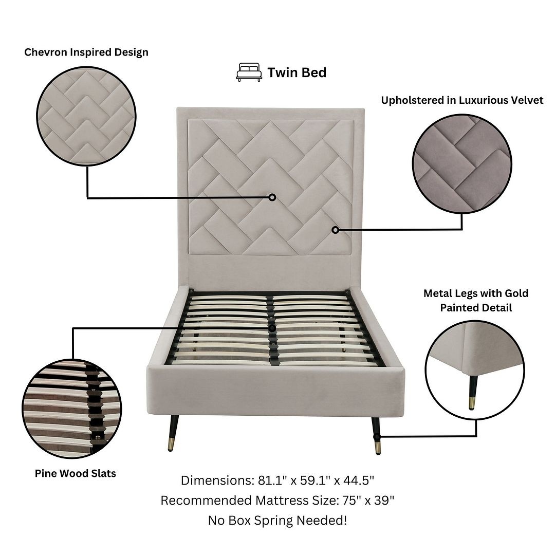 Crosby Velvet Platform Twin Size Bed