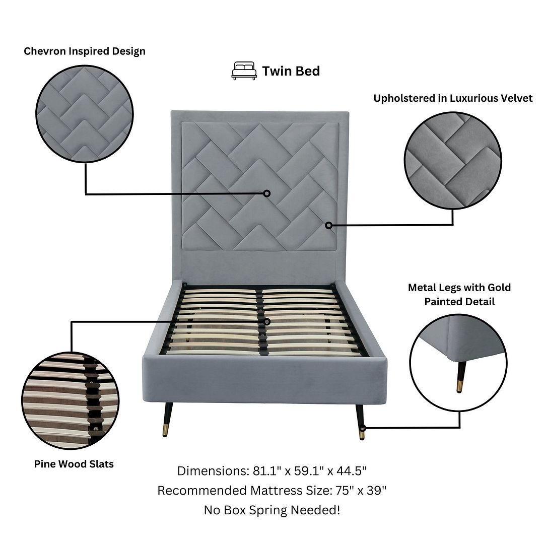 Crosby Velvet Platform Twin Size Bed