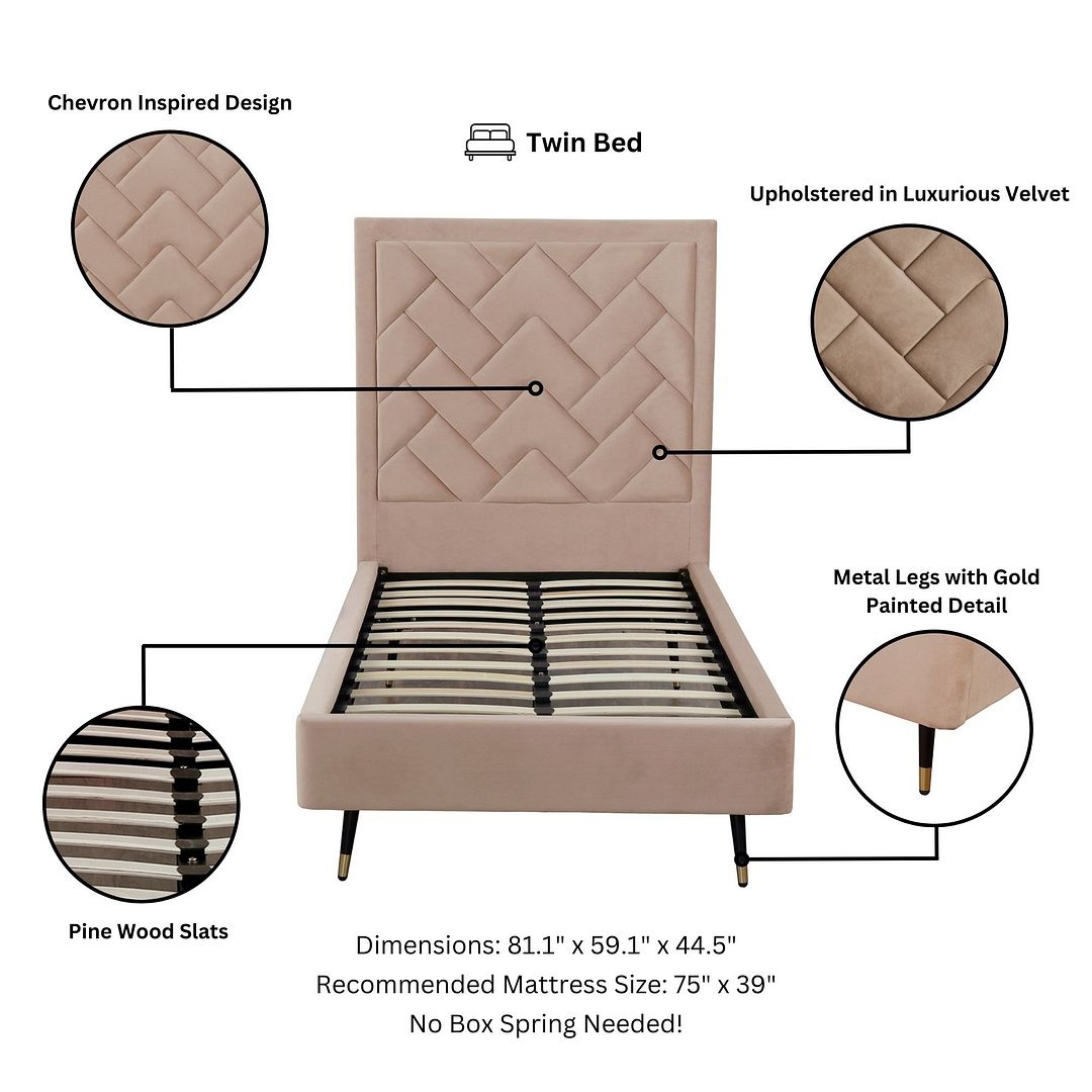 Crosby Velvet Platform Twin Size Bed