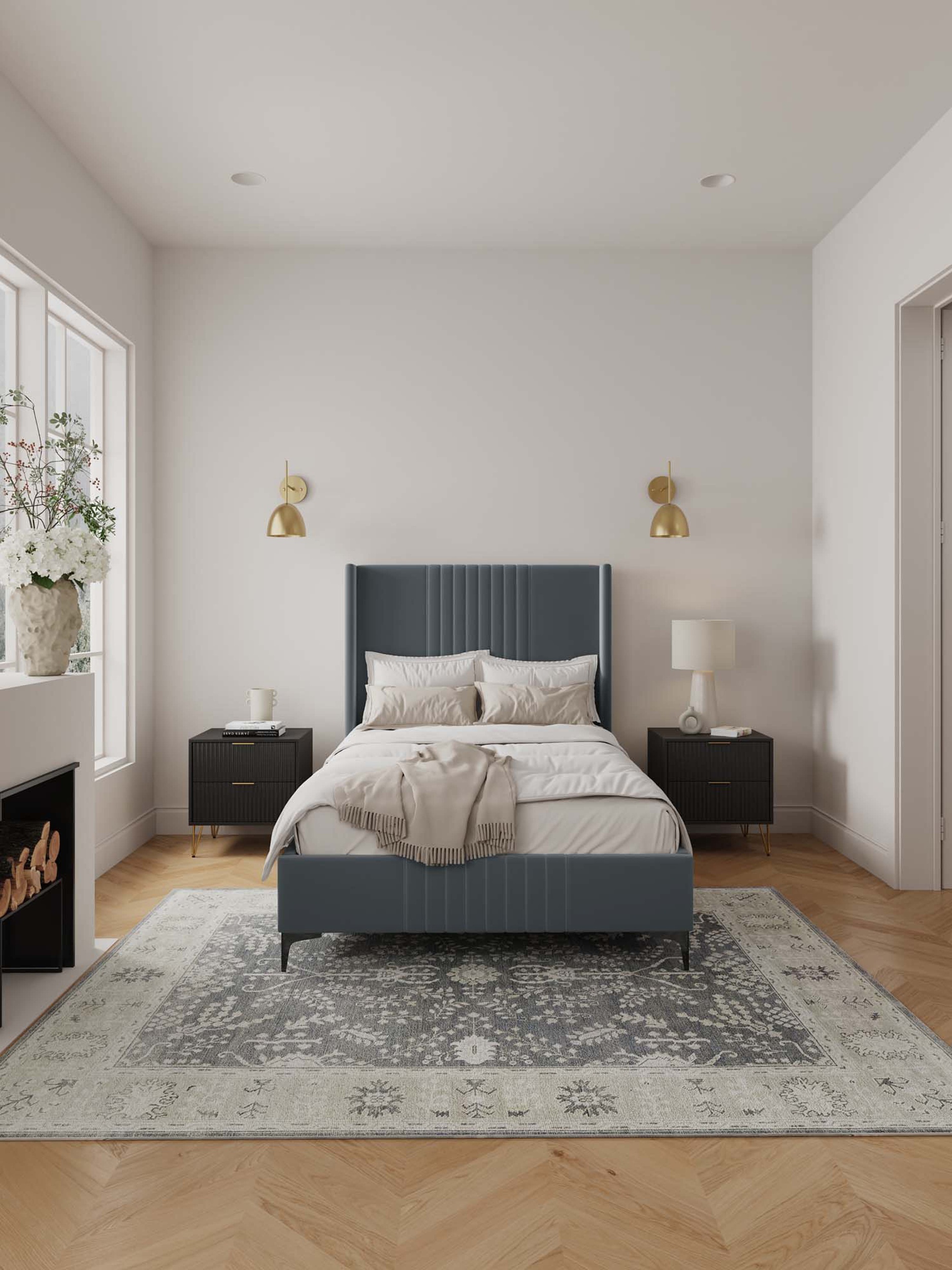Promenade Velvet Platform Three Quarter Size Bed