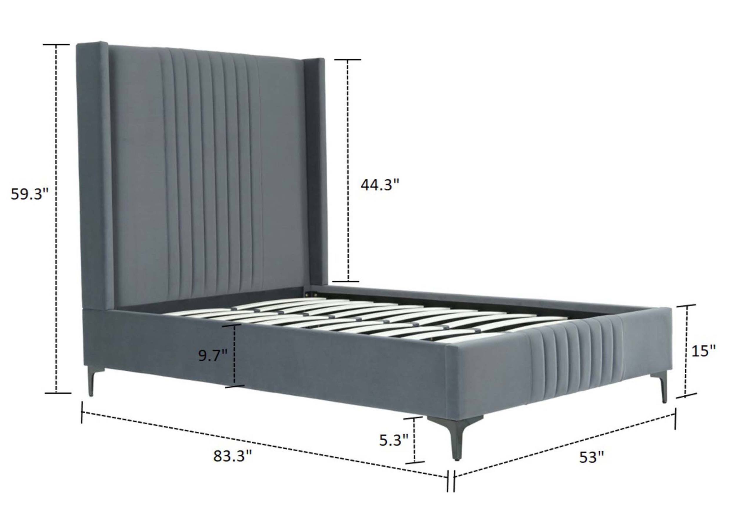 Promenade Velvet Platform Three Quarter Size Bed