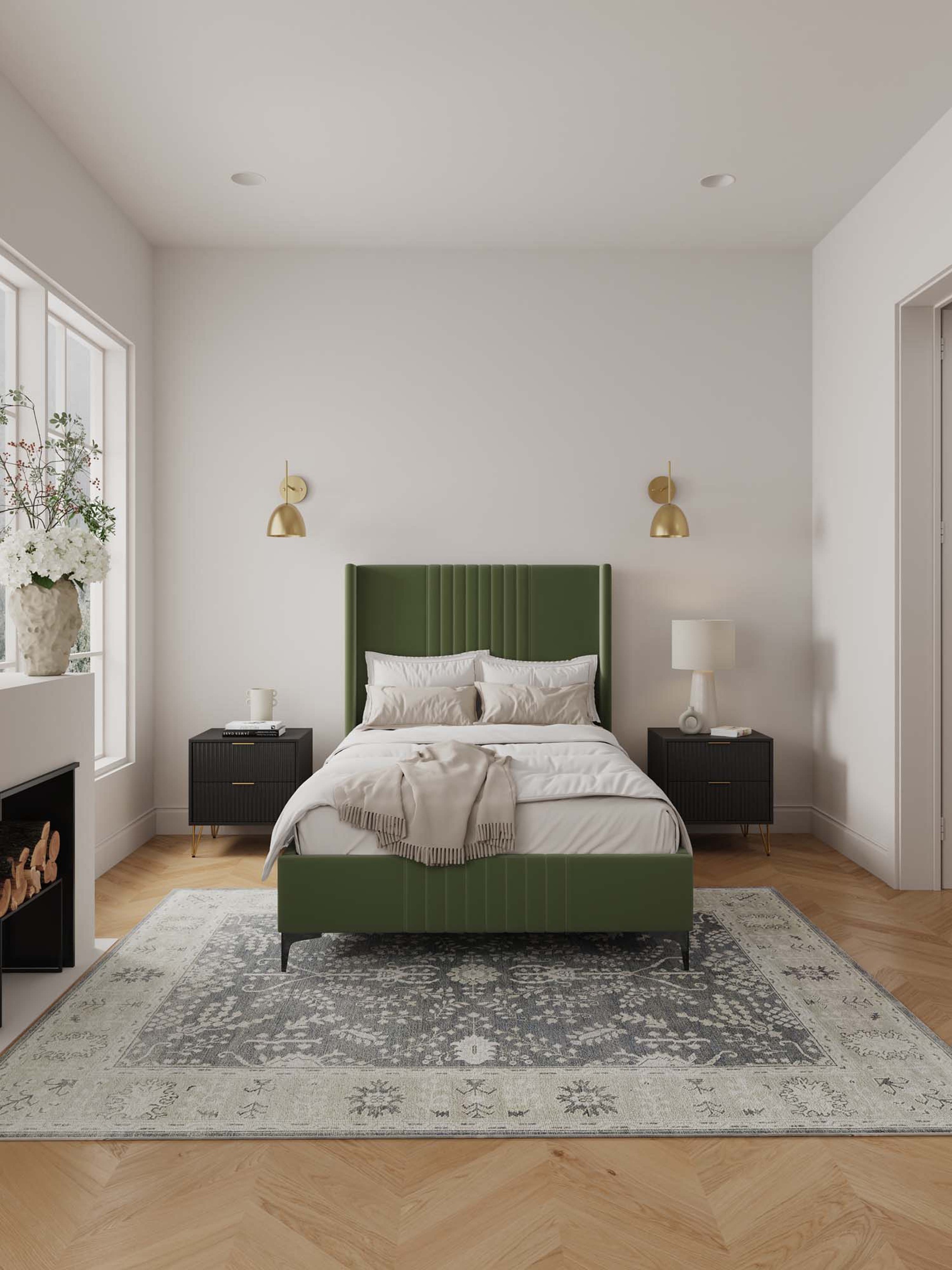 Promenade Velvet Platform Three Quarter Size Bed