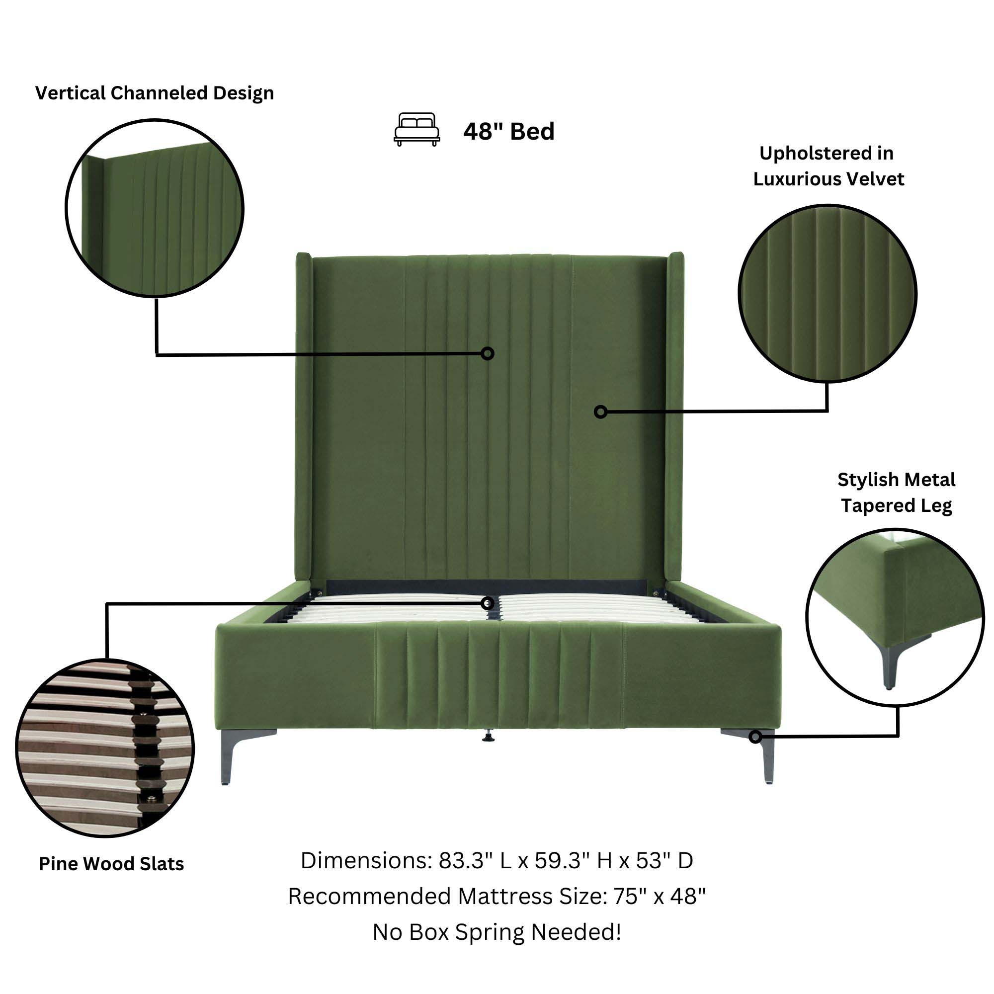 Promenade Velvet Platform Three Quarter Size Bed