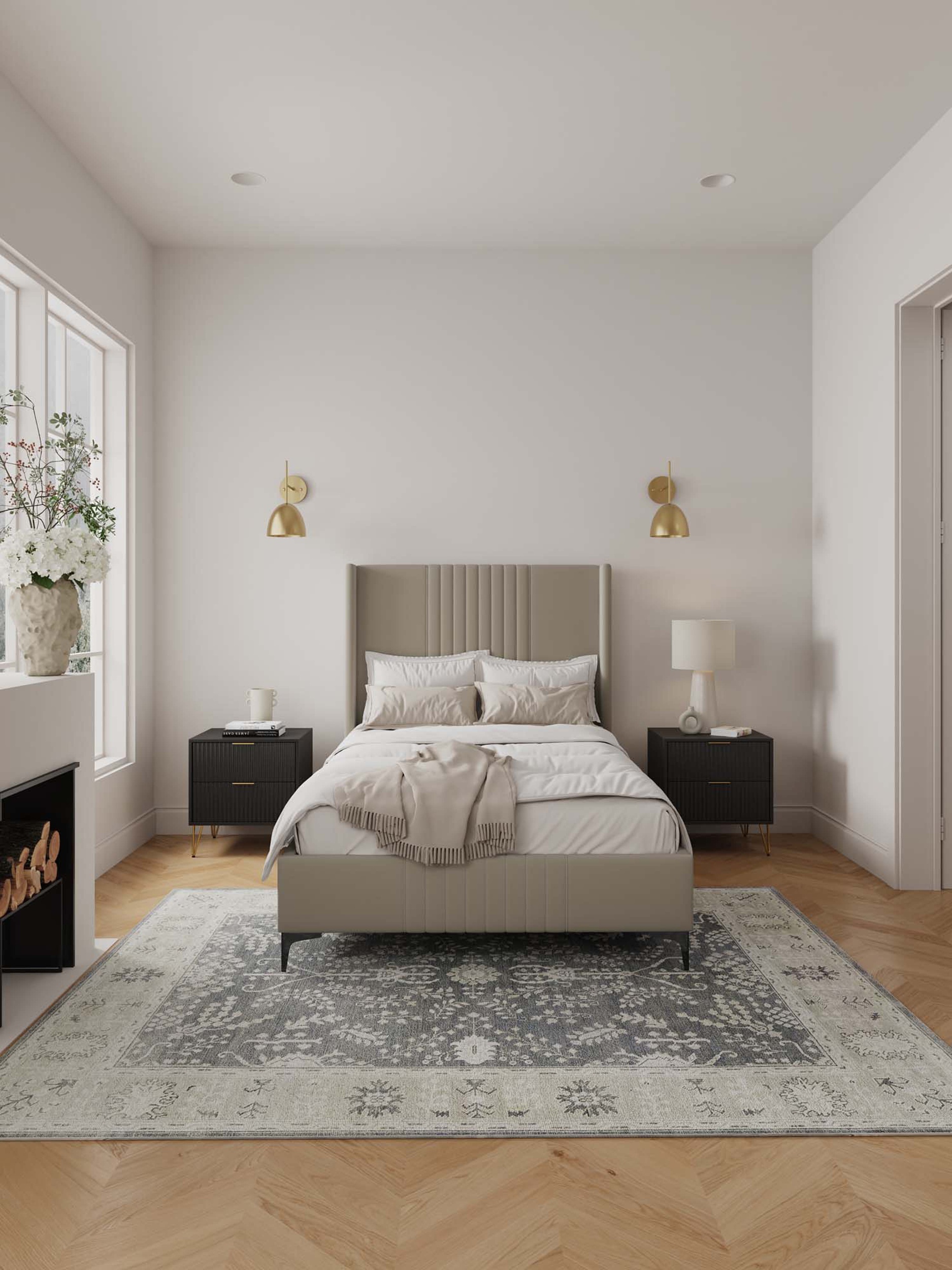 Promenade Velvet Platform Three Quarter Size Bed