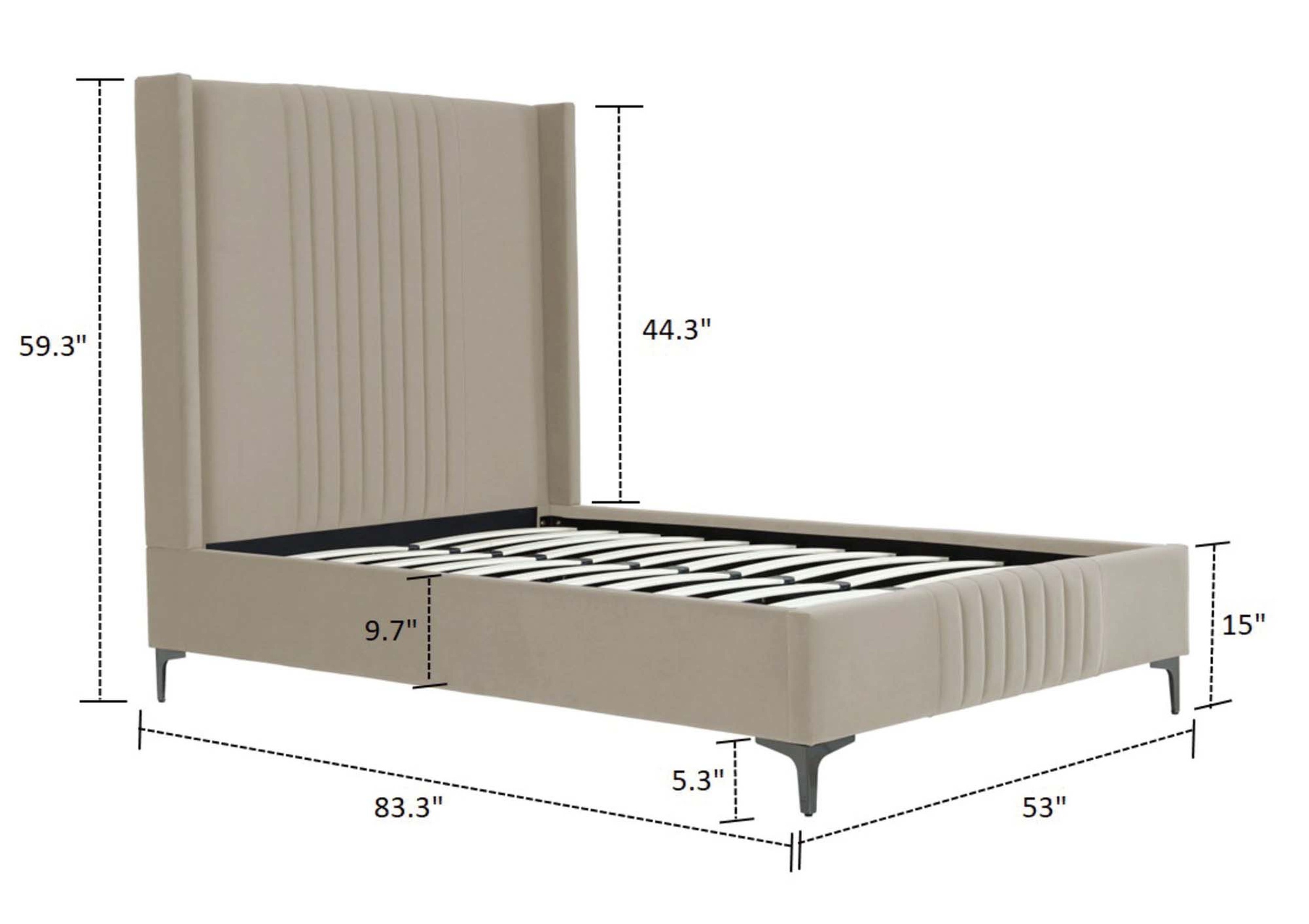 Promenade Velvet Platform Three Quarter Size Bed