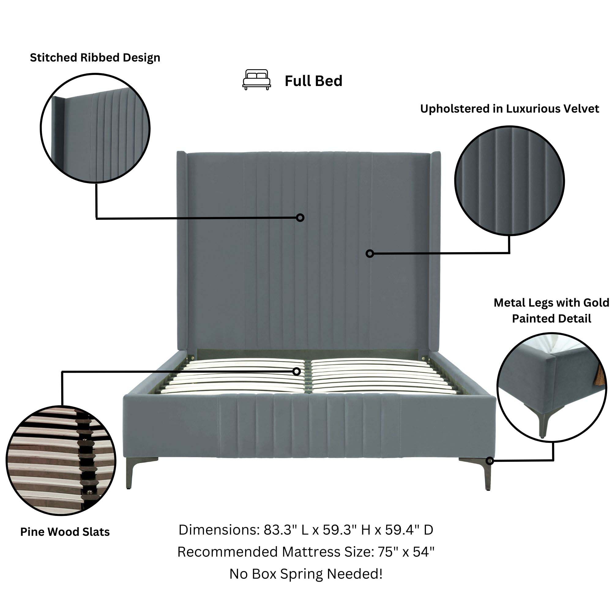 Promenade Velvet Platform Full Size Bed