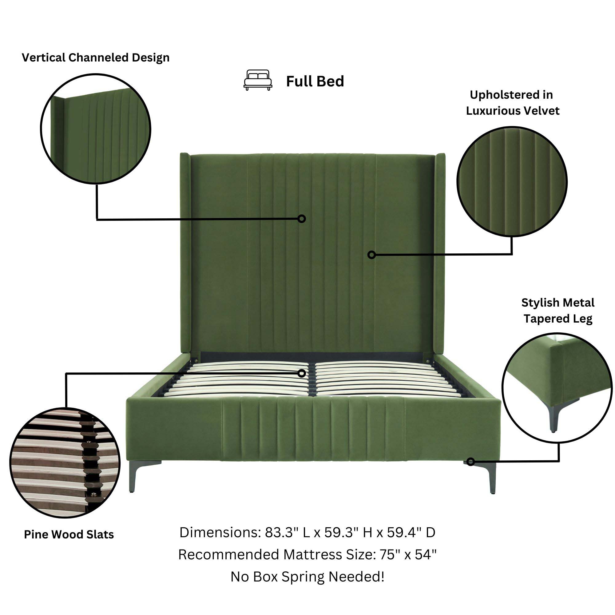 Promenade Velvet Platform Full Size Bed