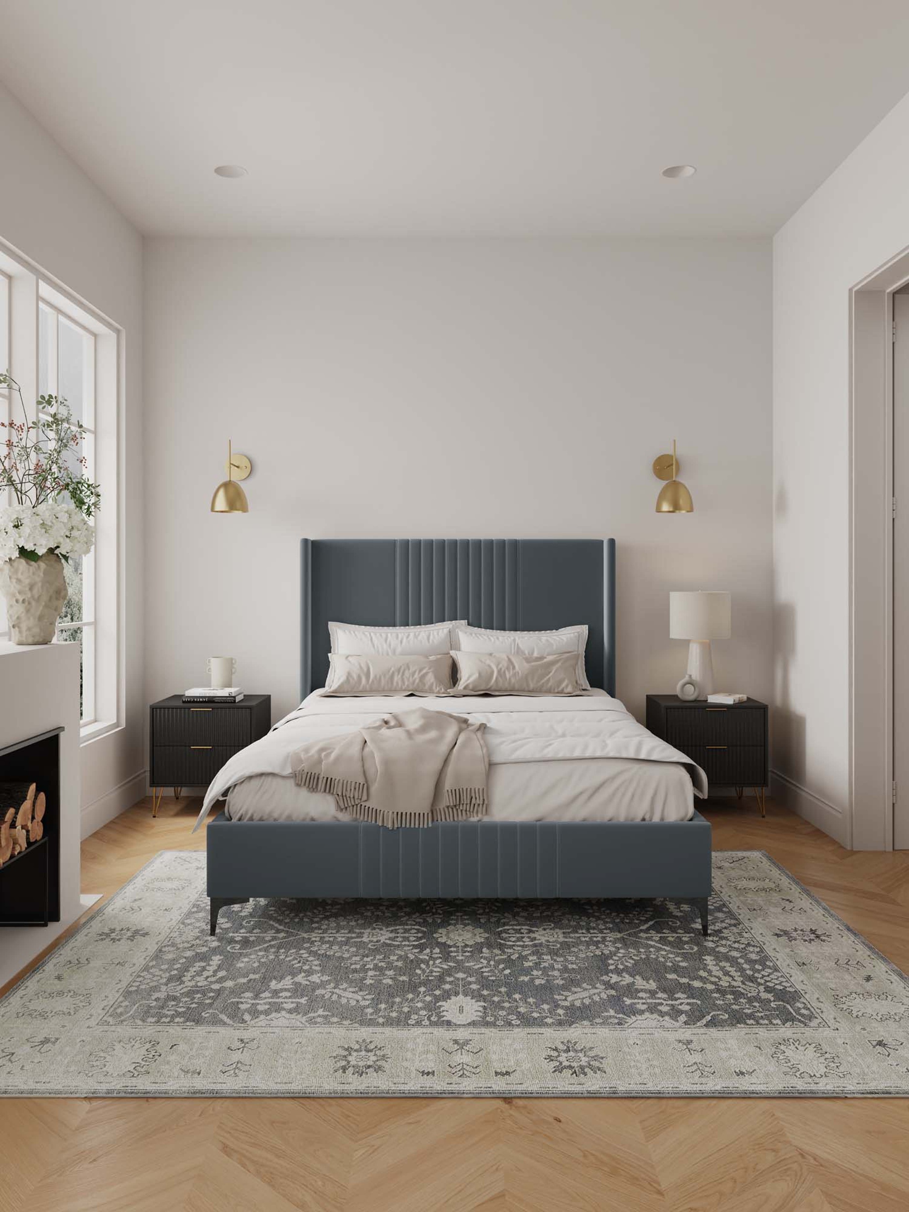 Promenade Velvet Platform Queen Size Bed