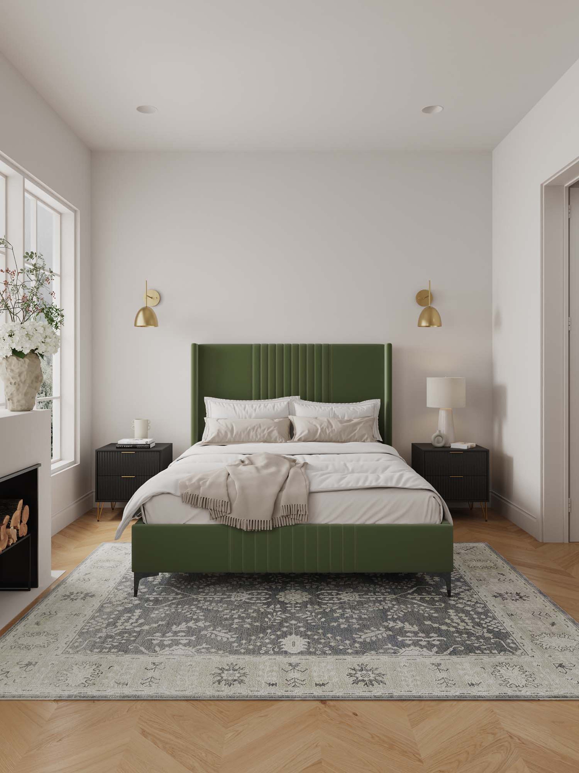 Promenade Velvet Platform Queen Size Bed