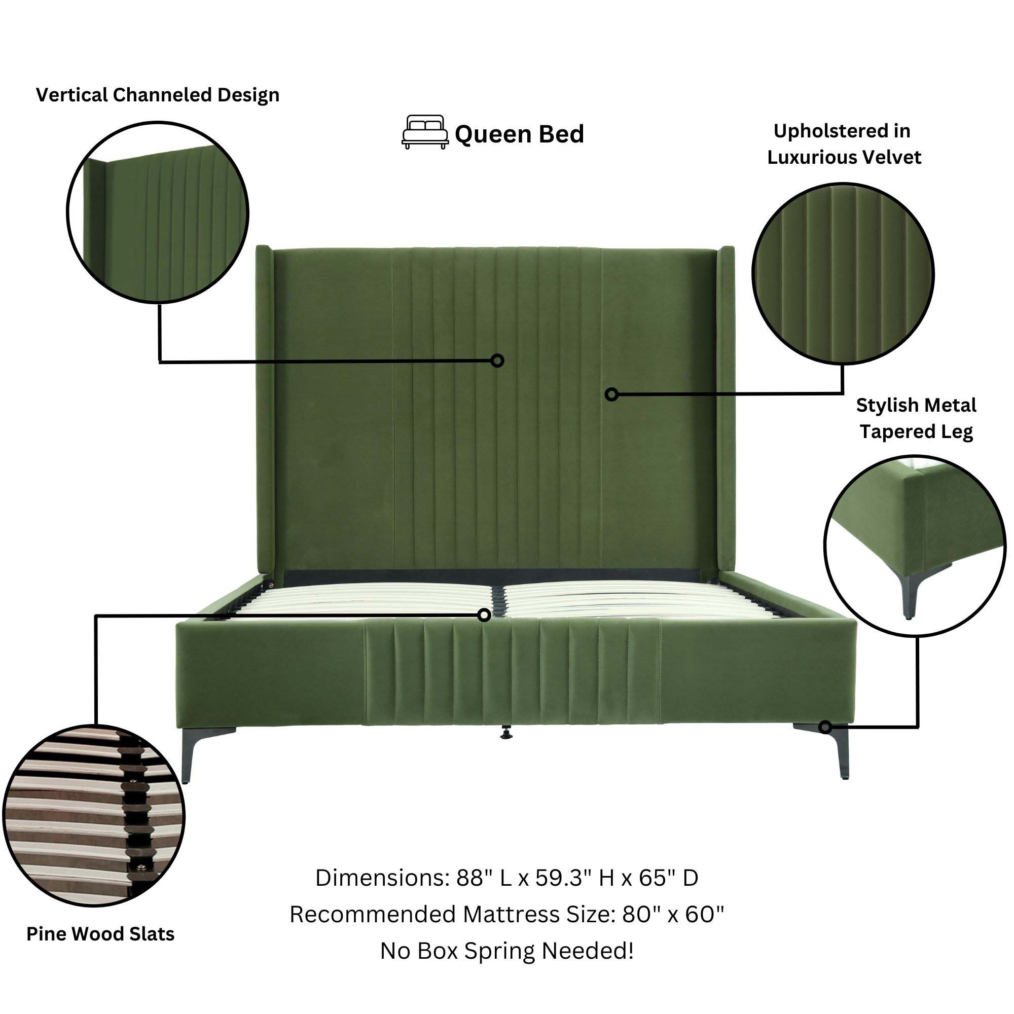 Promenade Velvet Platform Queen Size Bed