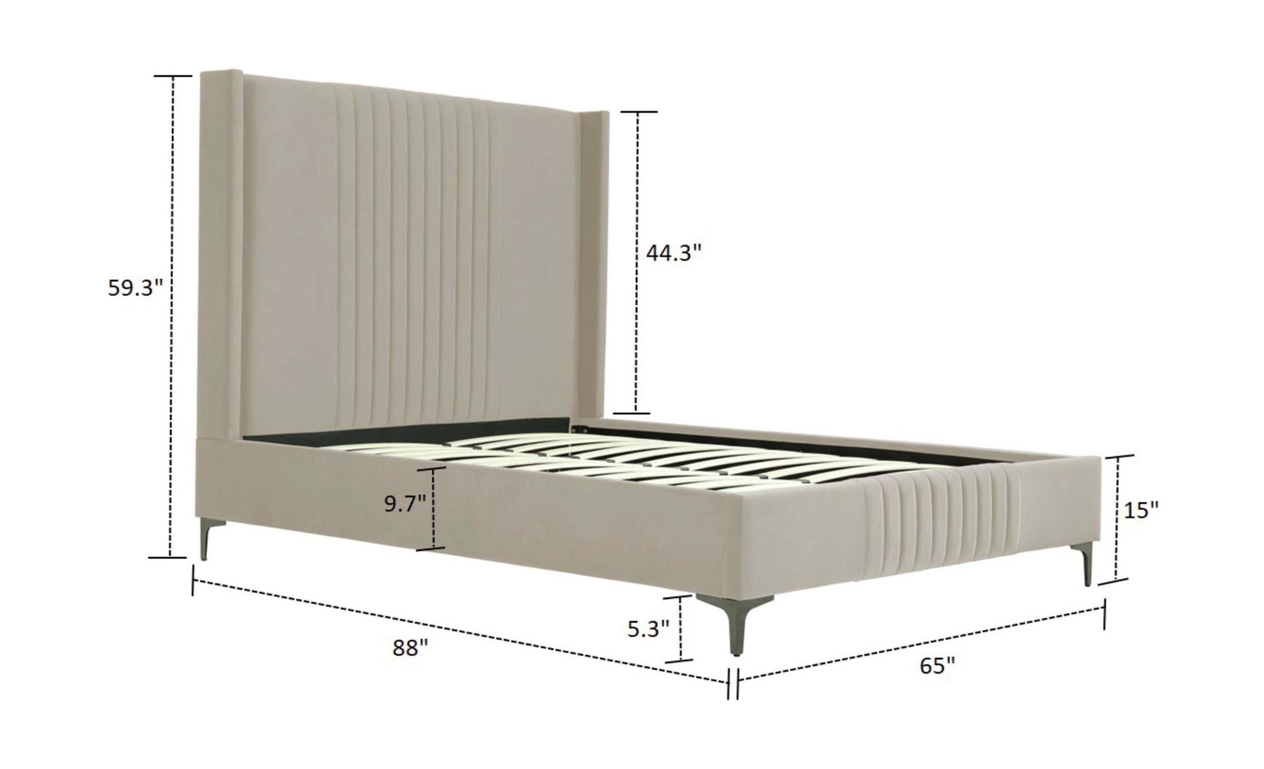 Promenade Velvet Platform Queen Size Bed