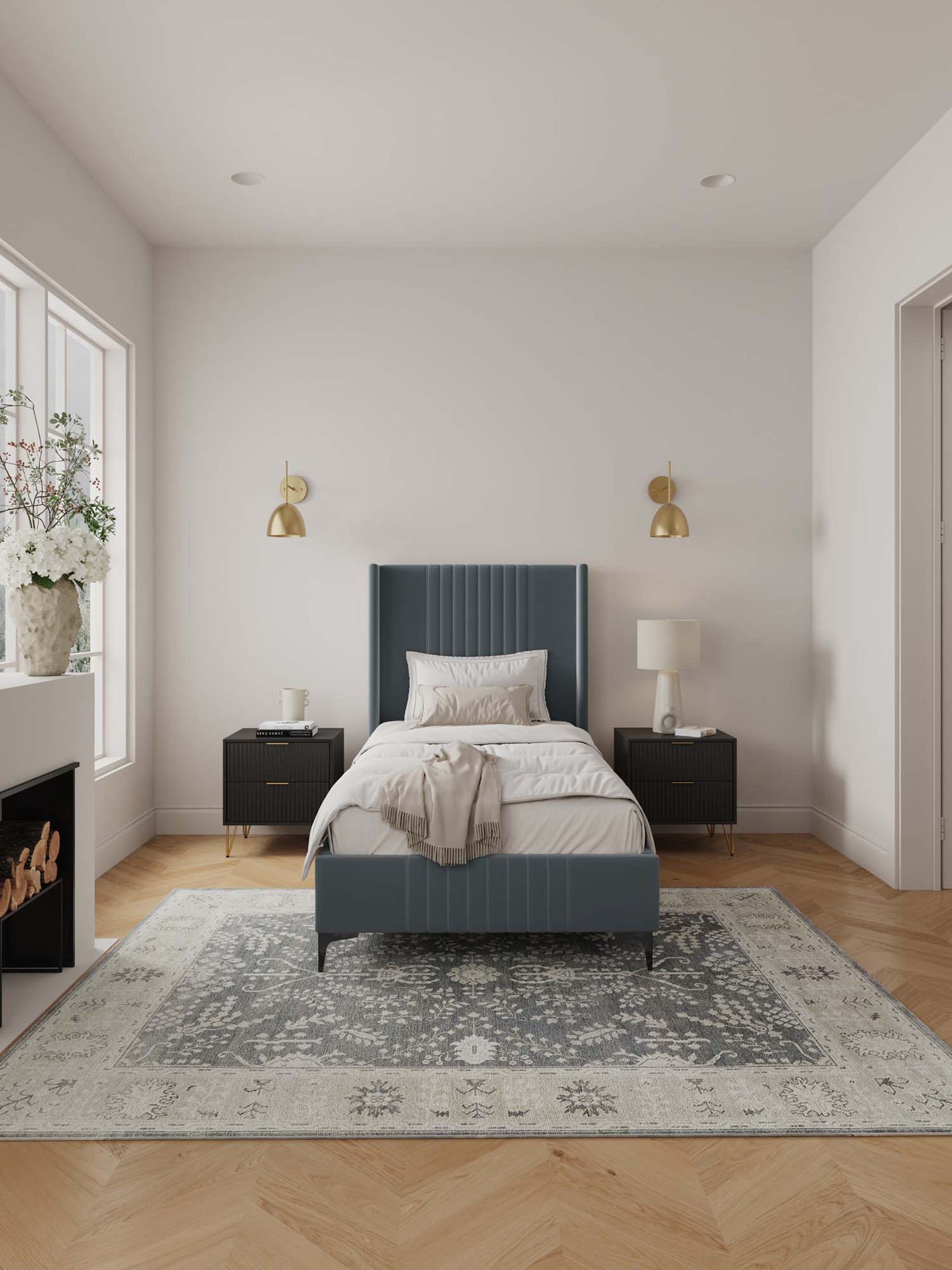 Promenade Velvet Platform Twin Size Bed