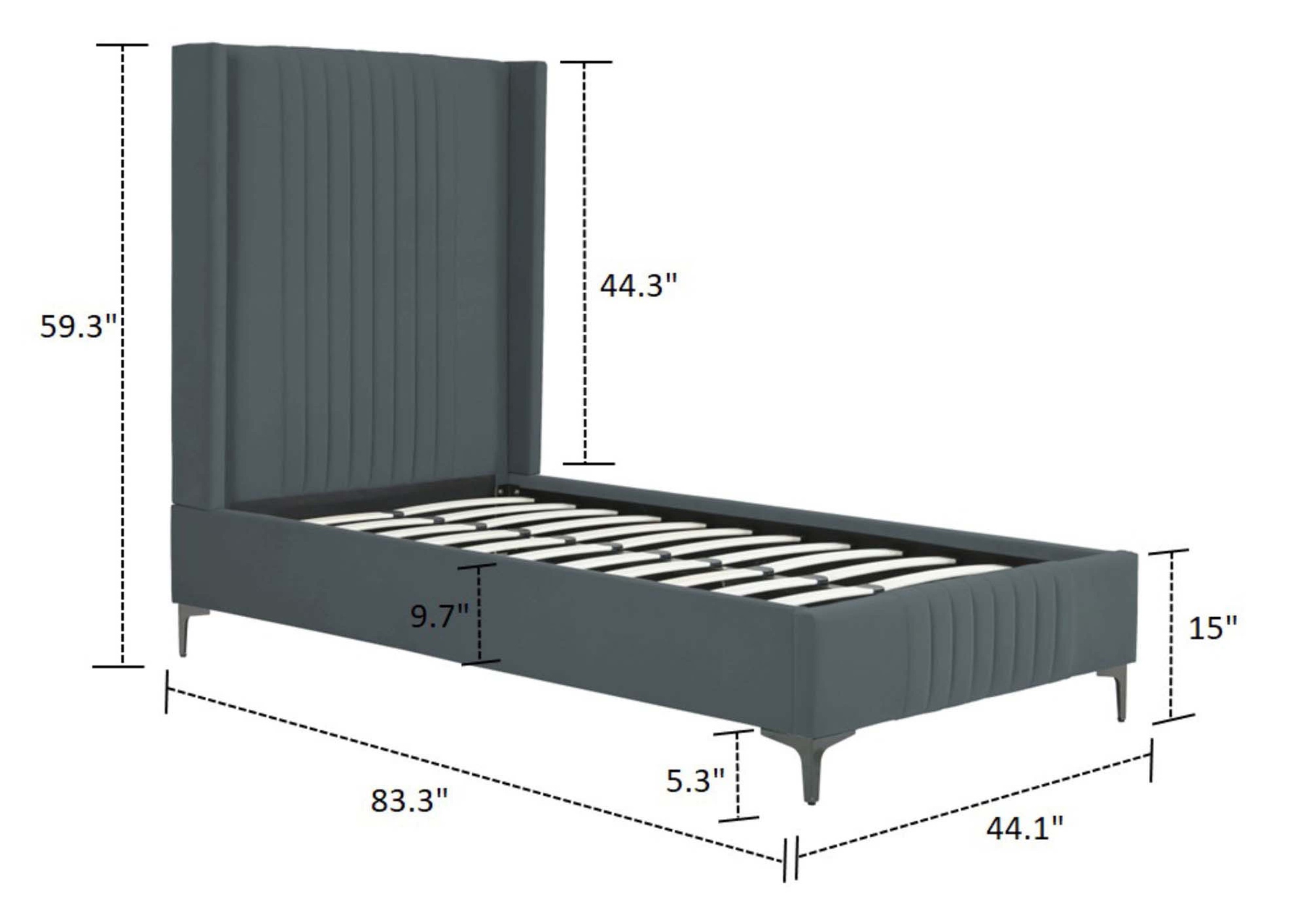 Promenade Velvet Platform Twin Size Bed