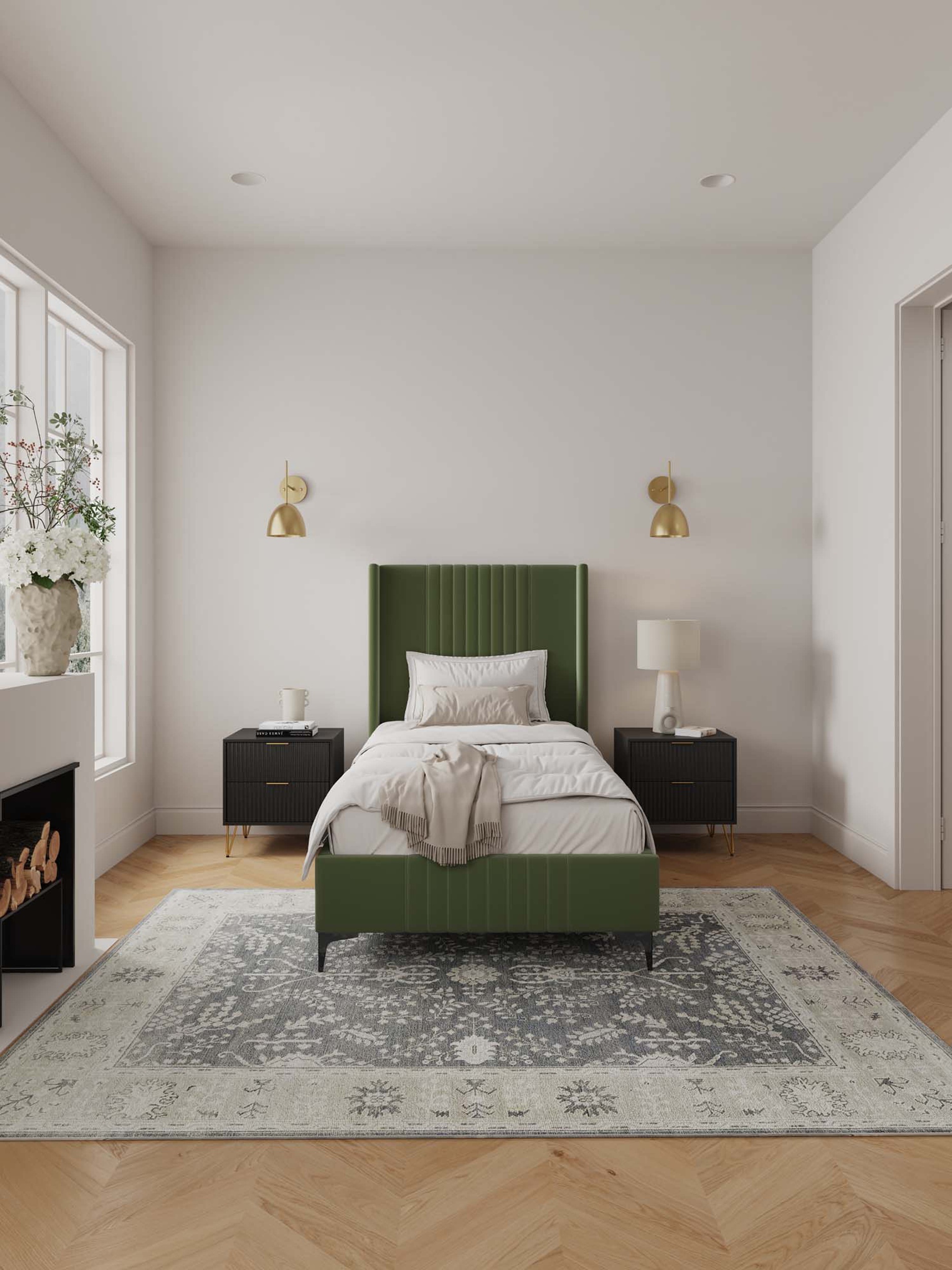 Promenade Velvet Platform Twin Size Bed