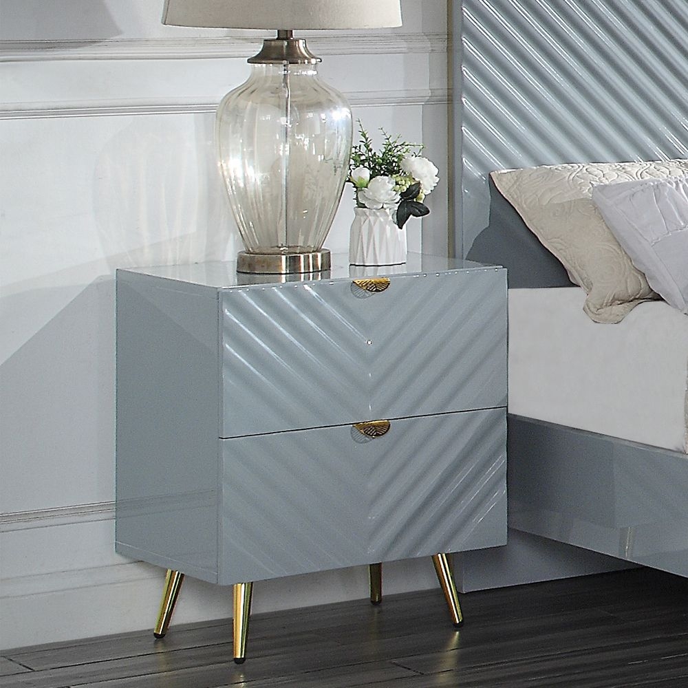 Gaines Wood/Metal Nightstand w/2 Drawers