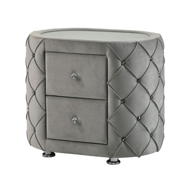 Perine Nightstand 2-Drawer Gray Velvet