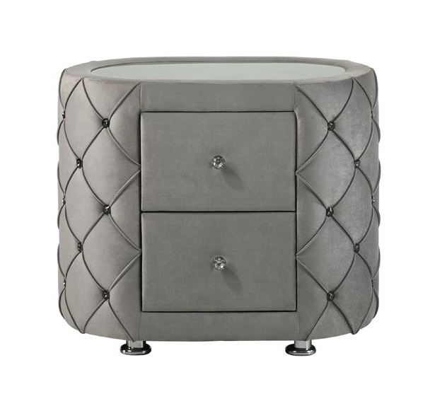 Perine Fabric/Wood Tufted Nightstand w/2 Drawers