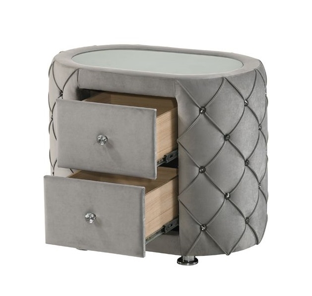 Perine Nightstand 2-Drawer Gray Velvet 