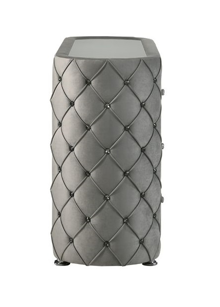 Acme Corporation Perine C Gray Velvet Uphostery And Black Piping Chest