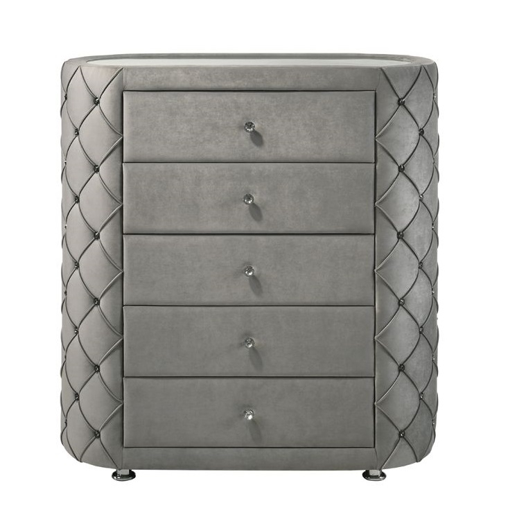 Perine Fabric/Wood Tufted Chest w/5 Drawers