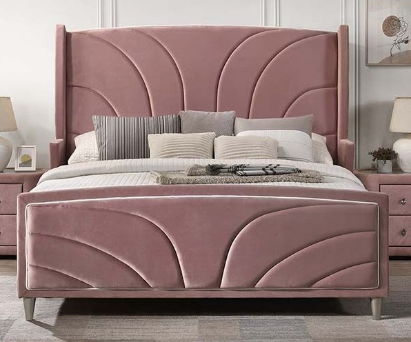 Salonia Velvet Panel Bed, Queen Size