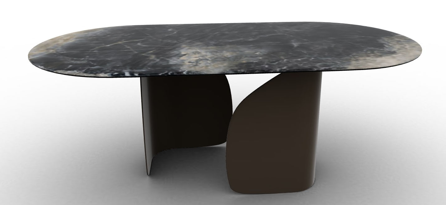 Twins W78.7-inch Ceramic/Metal Customizable Oval Dining Table