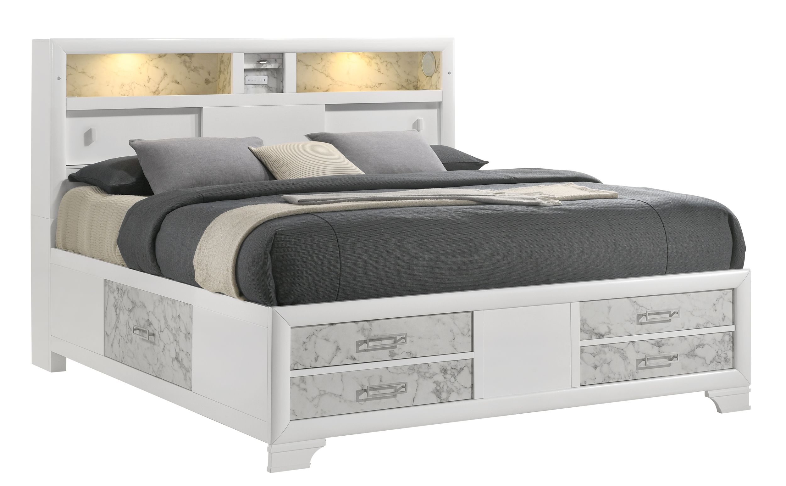 Modern Queen Bed with Footboard Drawers