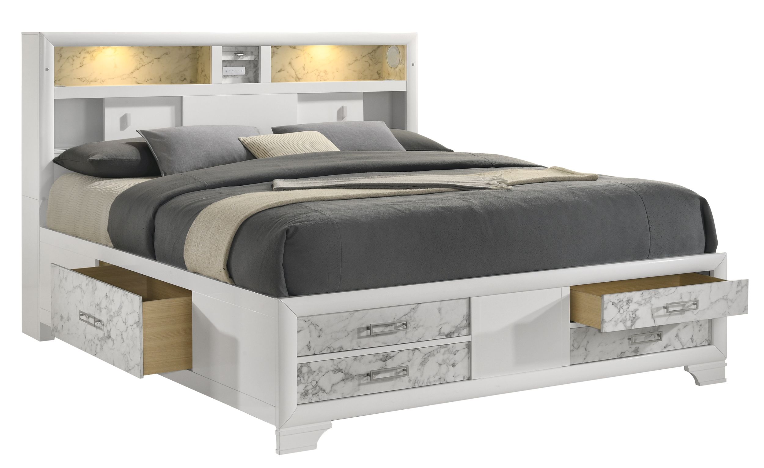 Soul Wood Panel Storage Bed w/LED Light, King Size
