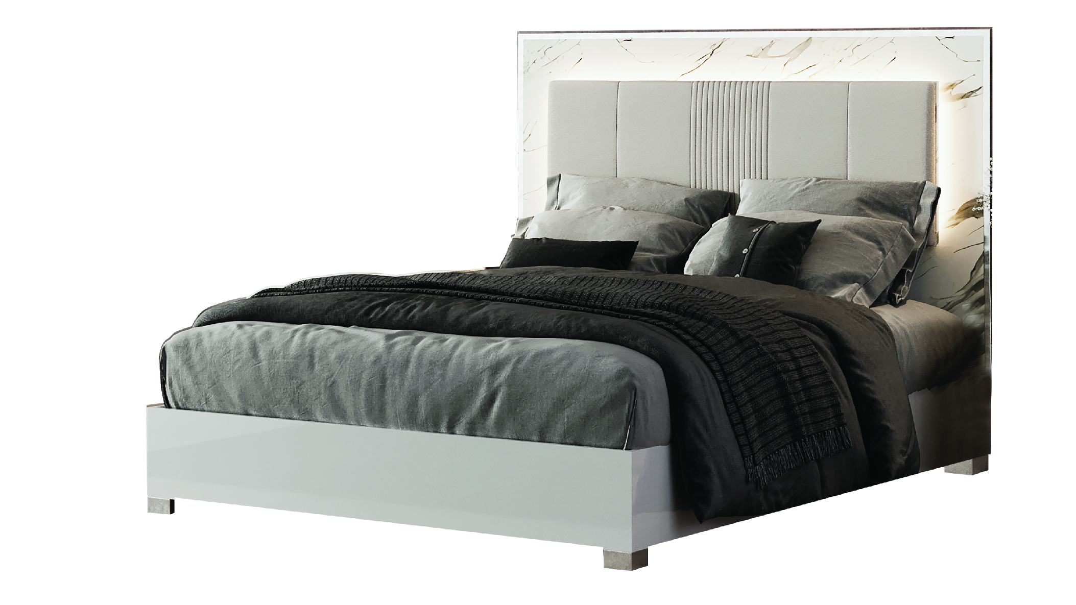Mist Wood Platform Bed w/LED Light, Queen Size