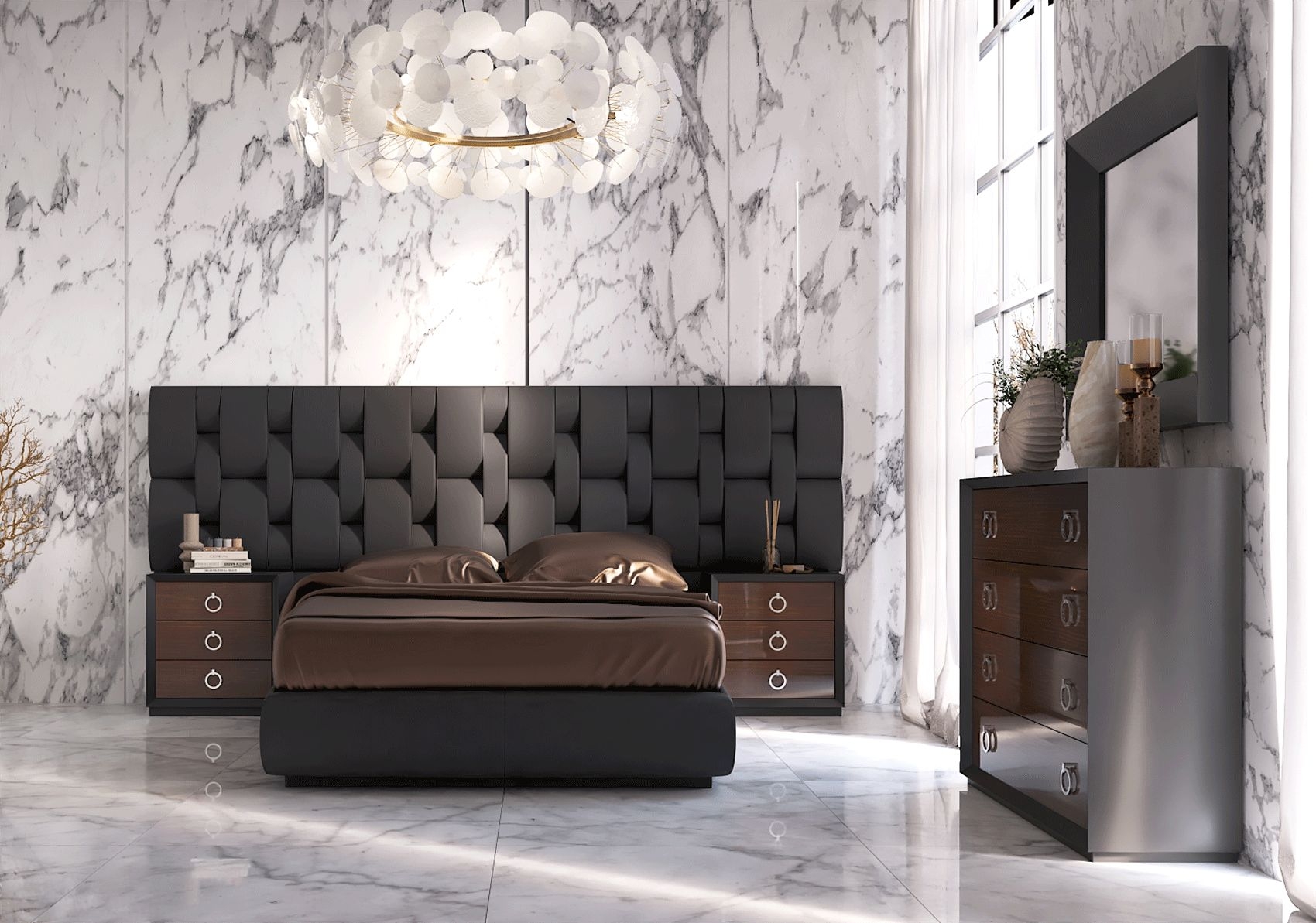 Franco, Spain Emporio Eco Leather Bedroom Set, Black