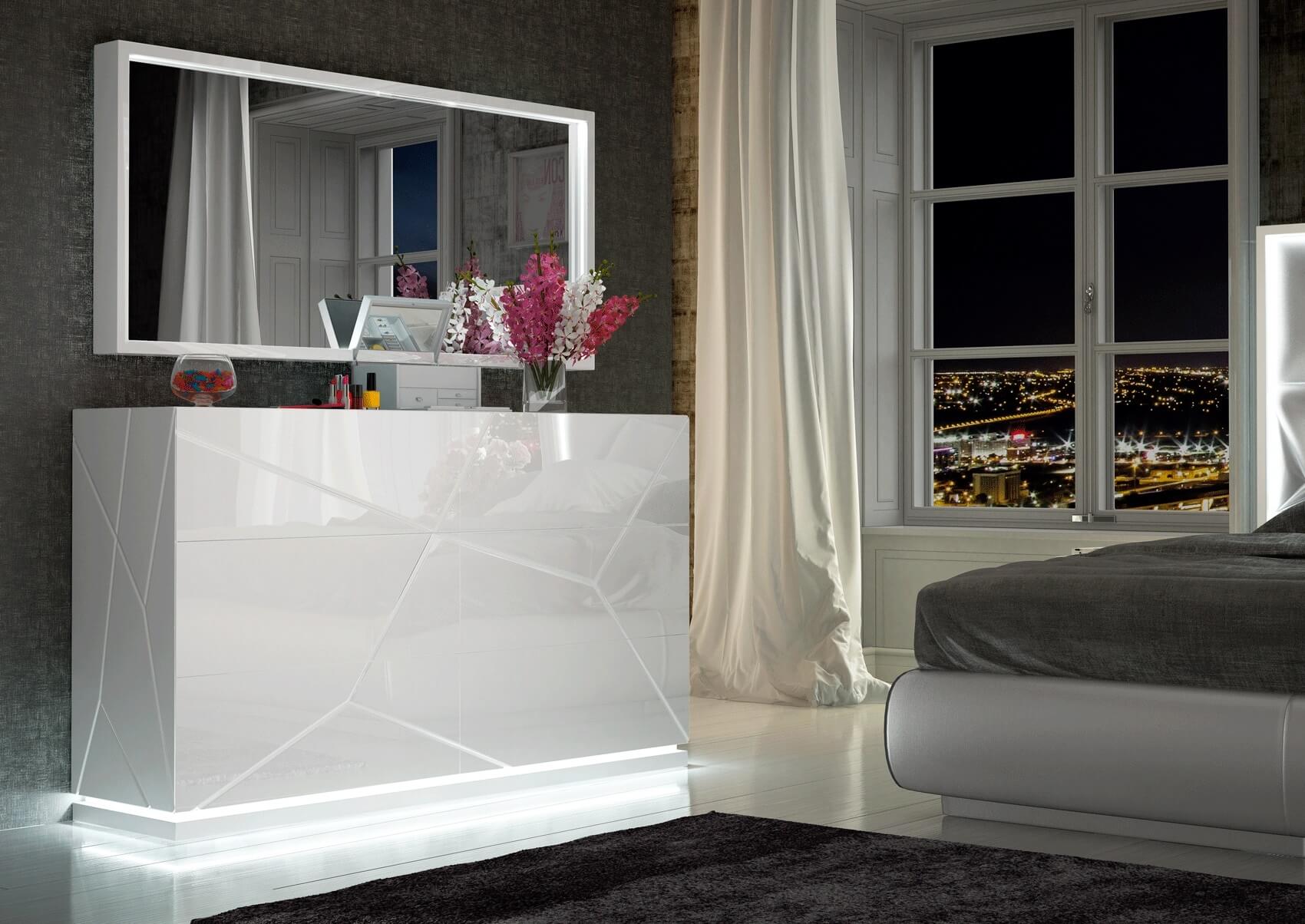 Kiu Eco Leather/Wood Veneer Bedroom Set with Lighting
