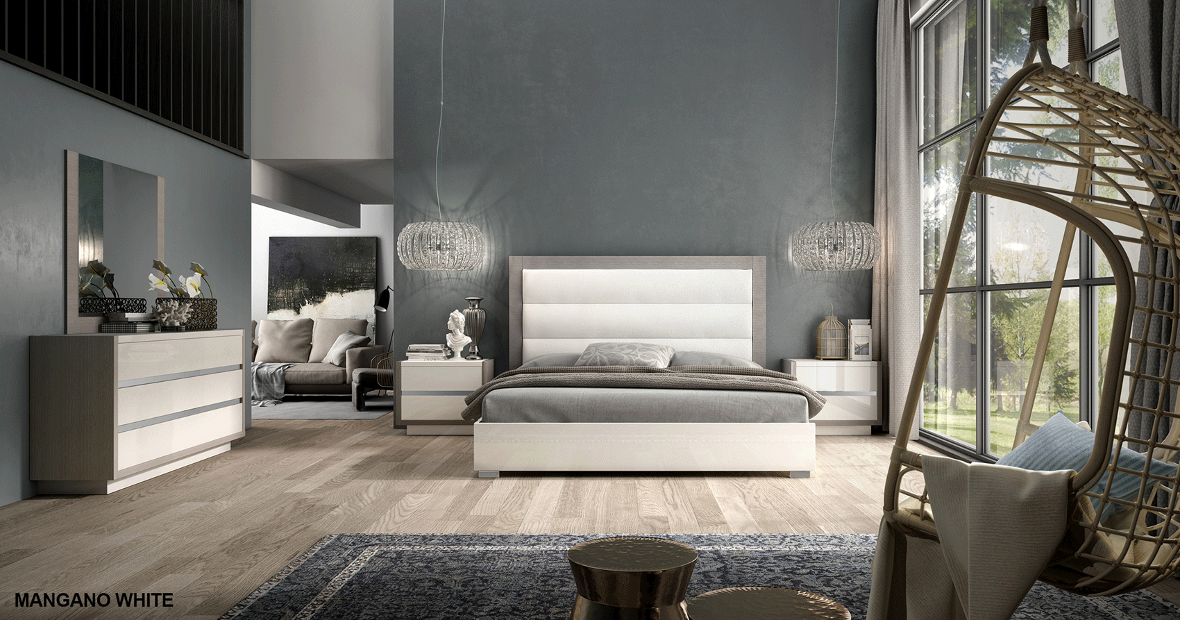 ESF Mangano 5-piece Bedroom Set in High Gloss White Finish