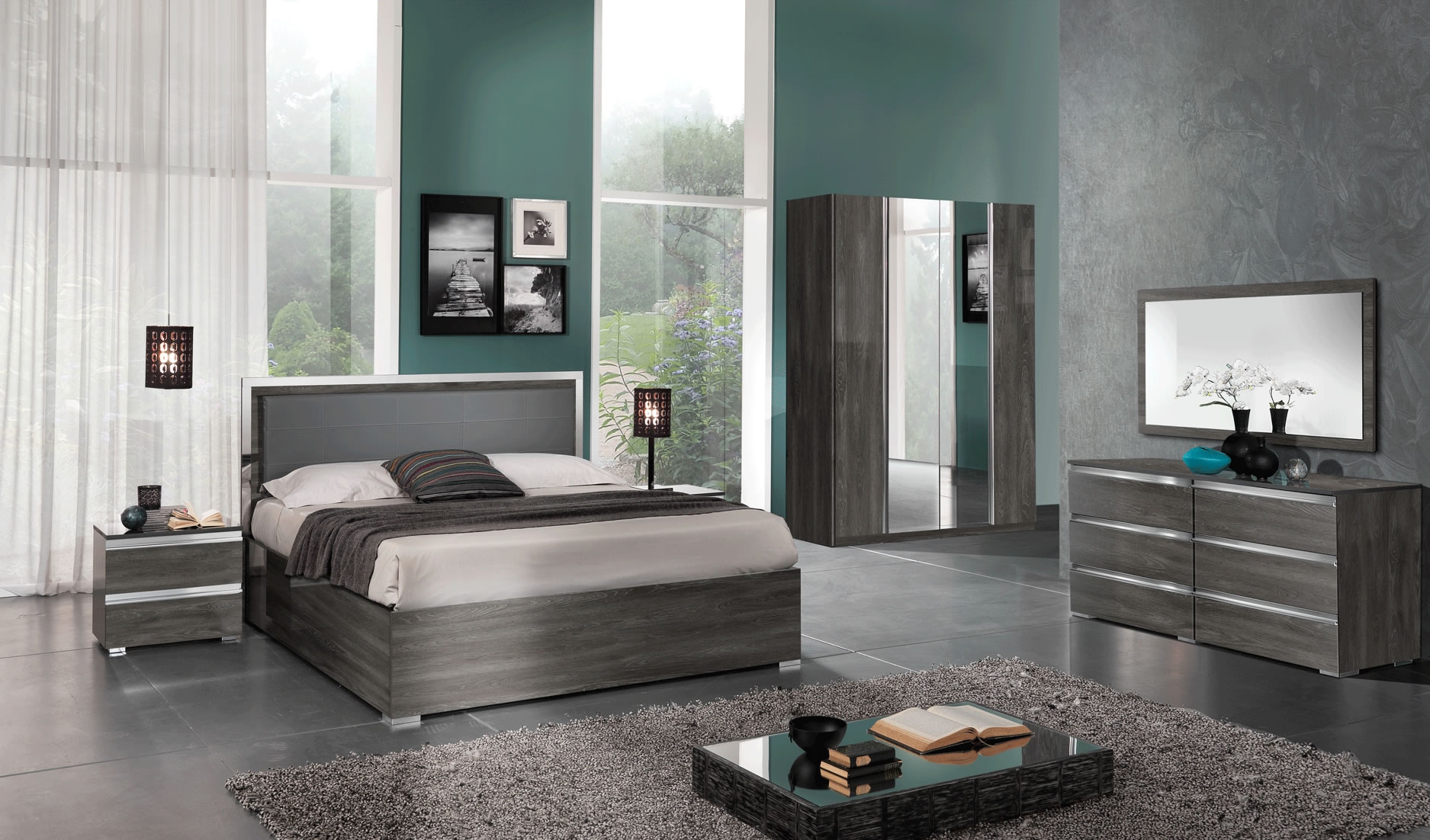 Oxford Wood Veneer/Ecoleather Platform Bedroom Set - Thumbnail 2