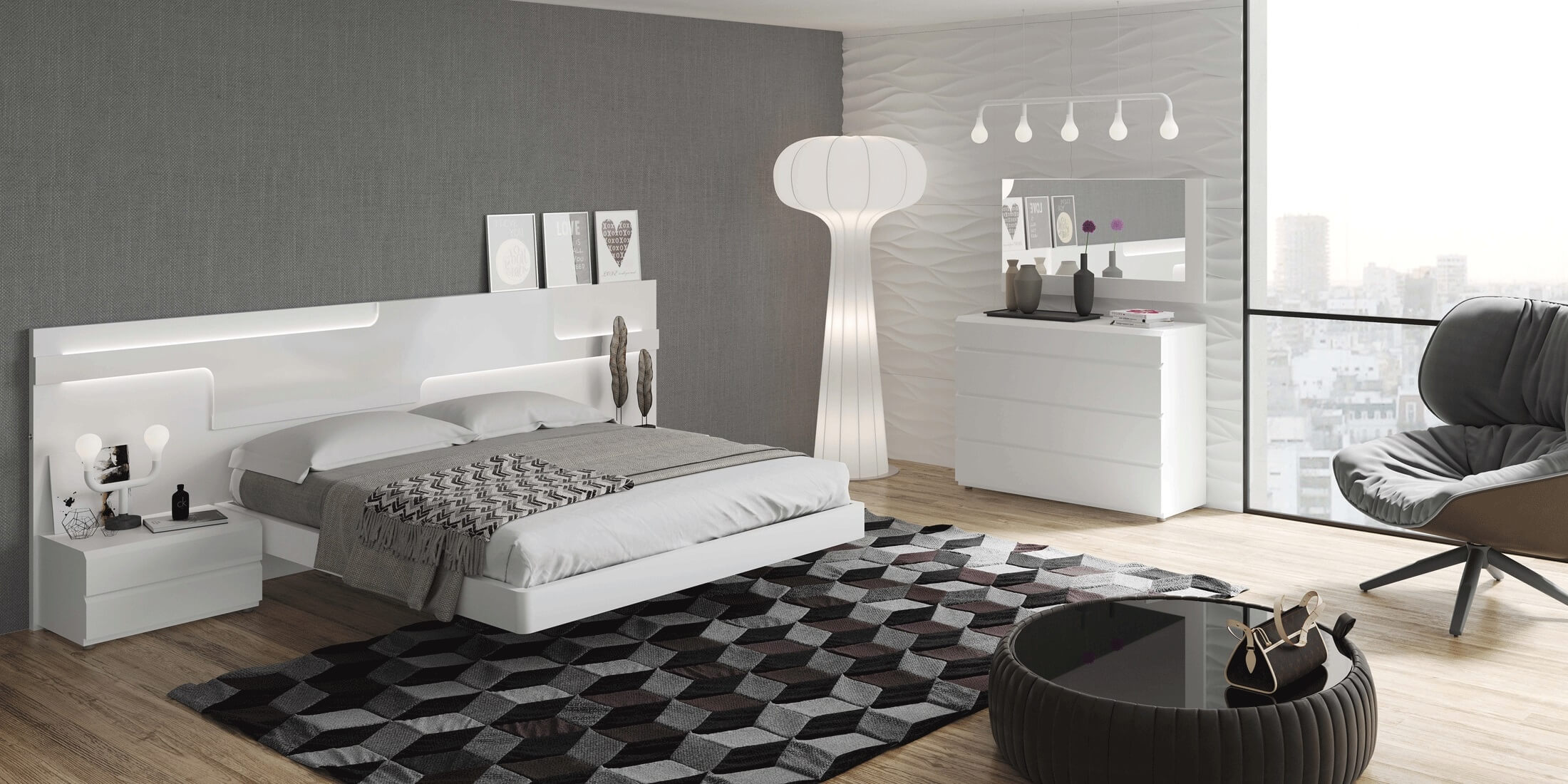 Sara Lacquer Platform Bedroom Set