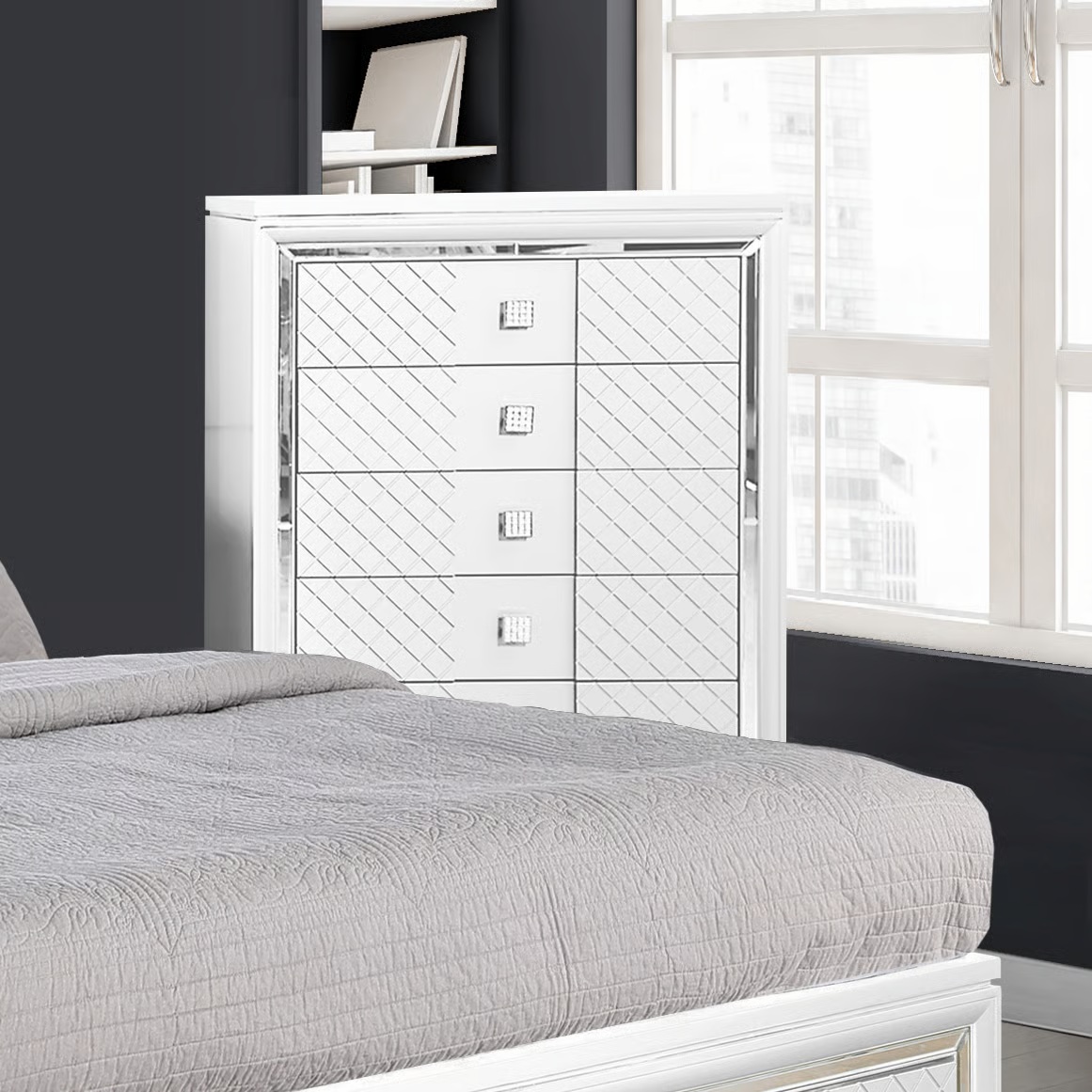 SM Carlyle Fabric/Wood Panel Storage Bedroom Set w/LED Light