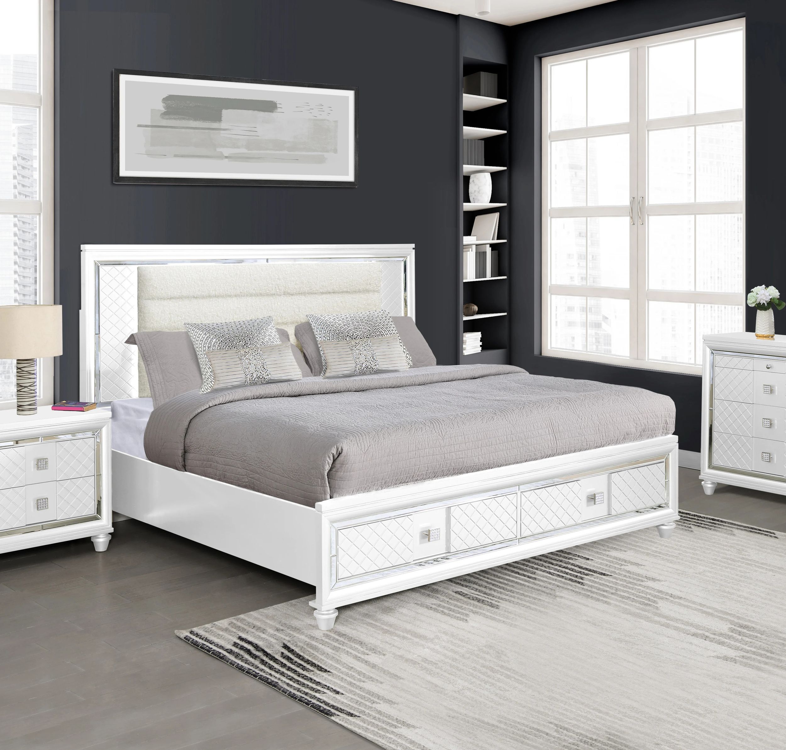 SM Carlyle Fabric/Wood Panel Storage Bed w/LED Light, King Size