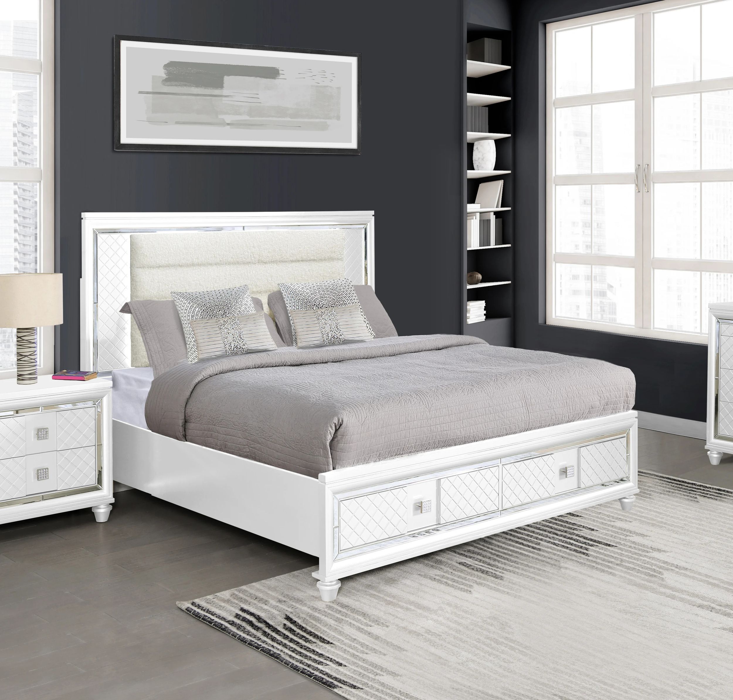 SM Carlyle Fabric/Wood Panel Storage Bed w/LED Light, Queen Size
