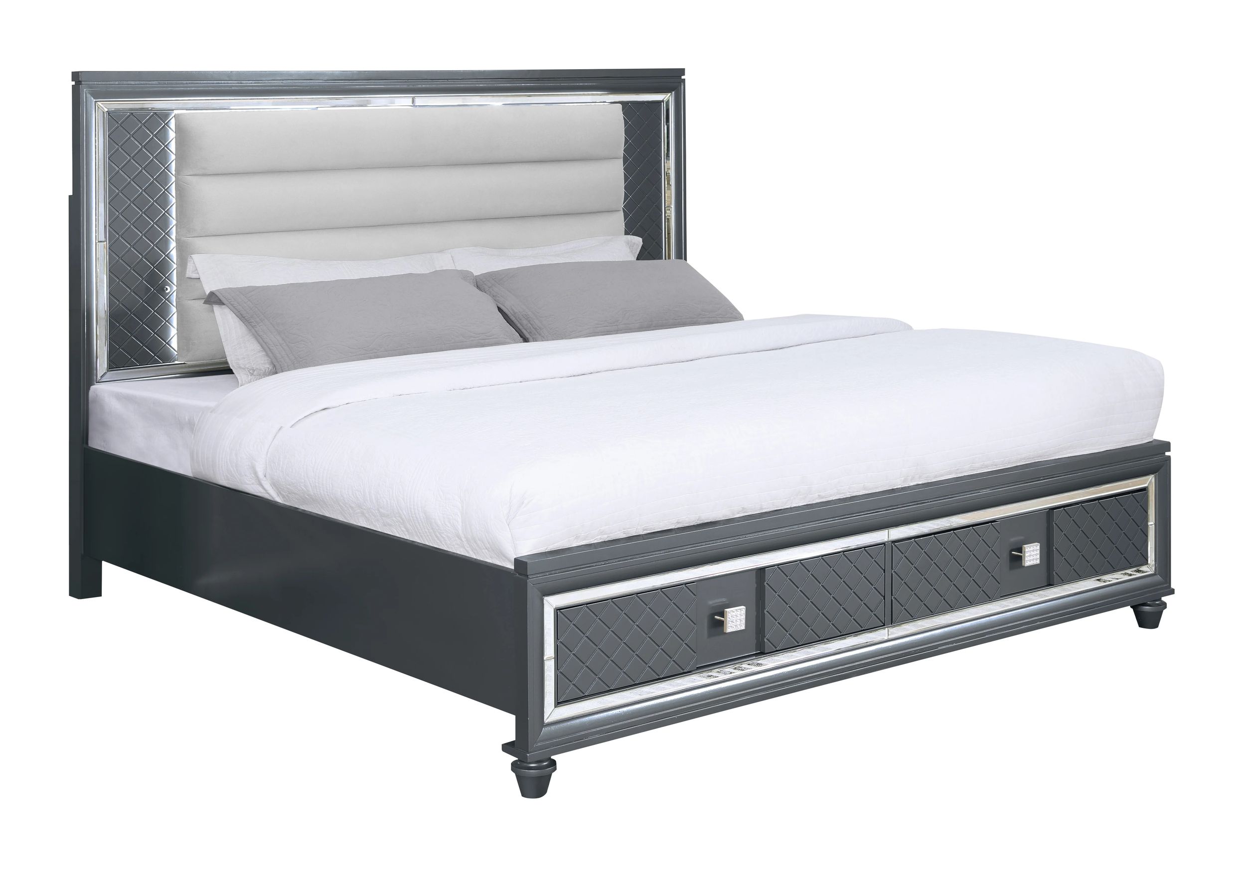 SM Carlyle Fabric/Wood Panel Storage Bed w/LED Light