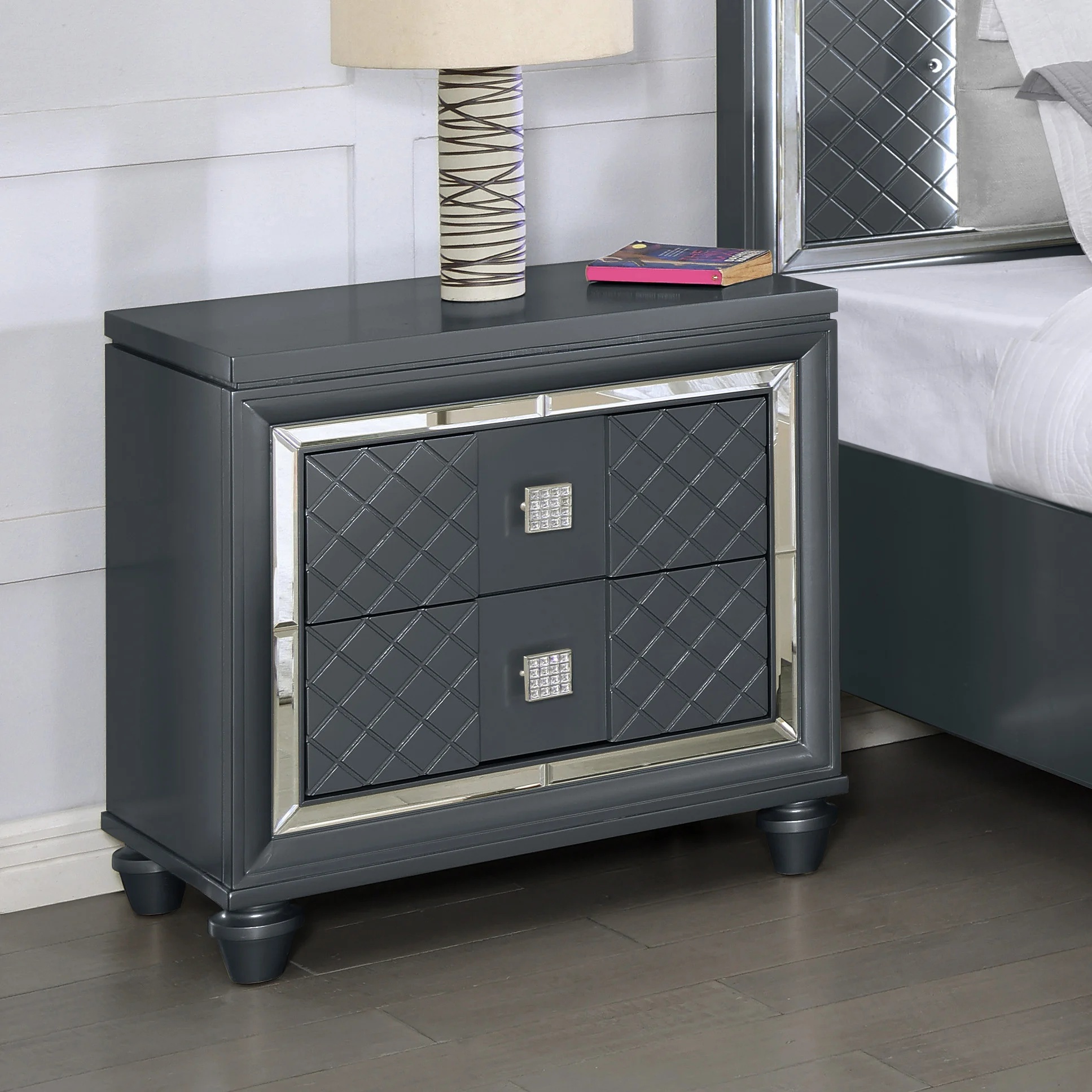 SM Carlyle Fabric/Wood Panel Storage Bedroom Set w/LED Light