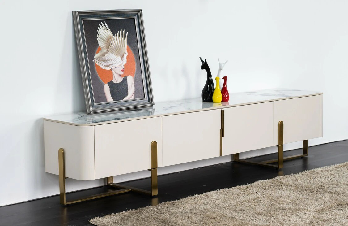 Bella Porcelain Top TV Sideboard with 4 Soft Close Storage Compartments