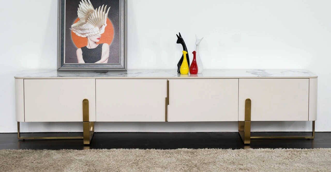 Bella Porcelain Top TV Sideboard with 4 Soft Close Storage Compartments