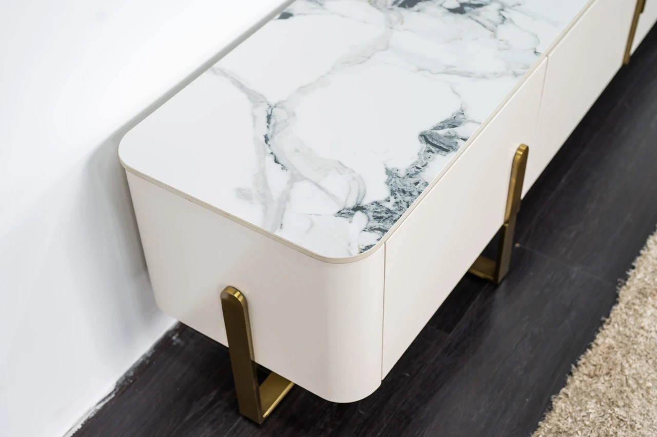 Bella Porcelain Top TV Sideboard with 4 Soft Close Storage Compartments