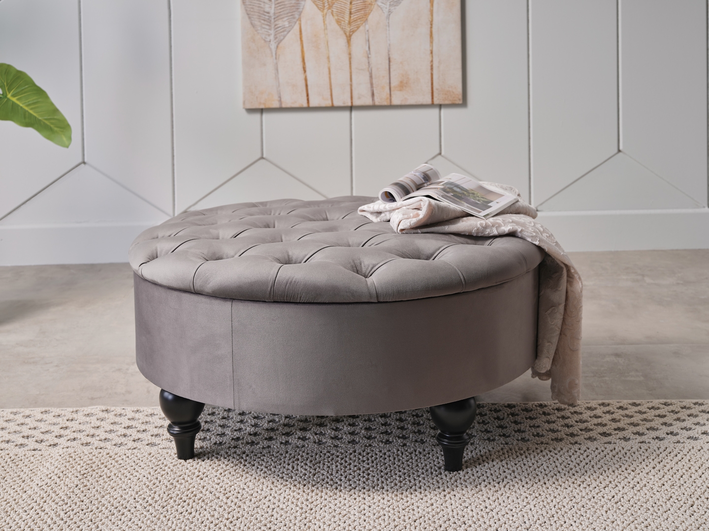 Suave Fabric Round Storage Ottoman
