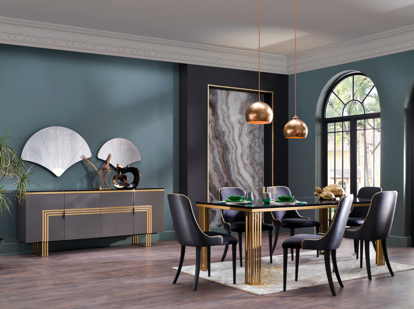 Carlino Glass/Metal Dining Table