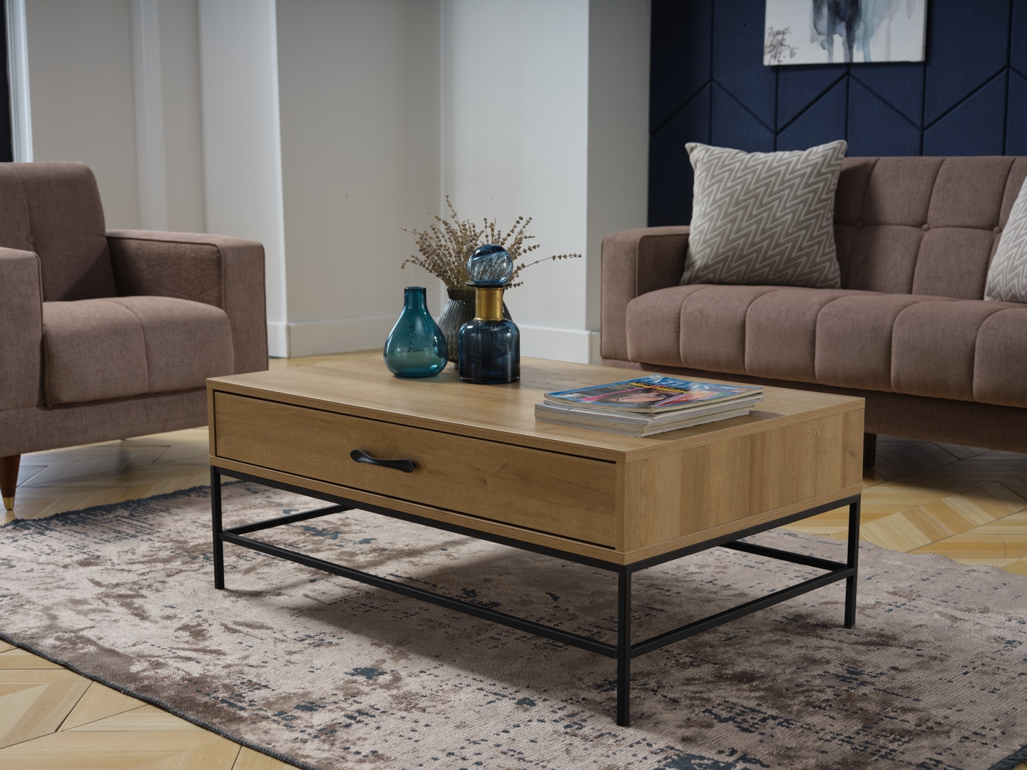 Drift Wood/Metal Rectangular Coffee Table