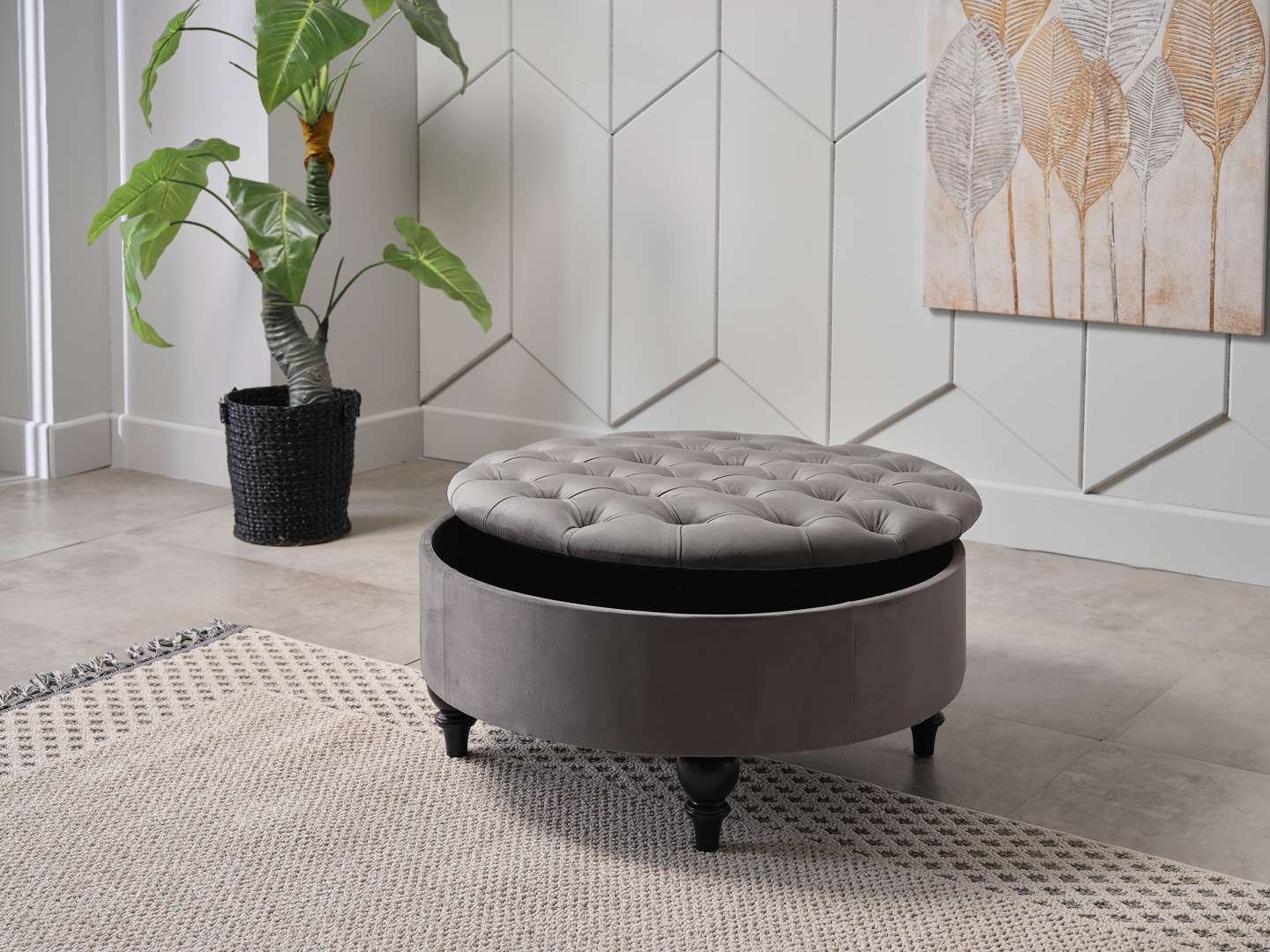 Suave Fabric Round Storage Ottoman