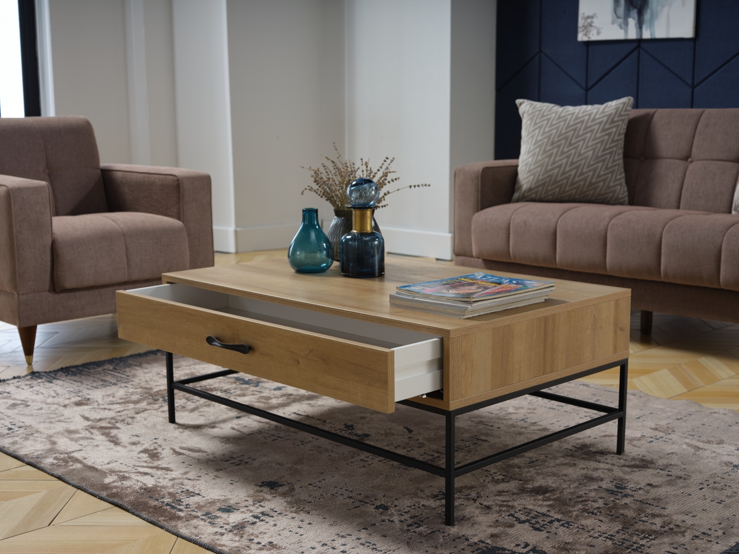 Drift Wood/Metal Rectangular Coffee Table